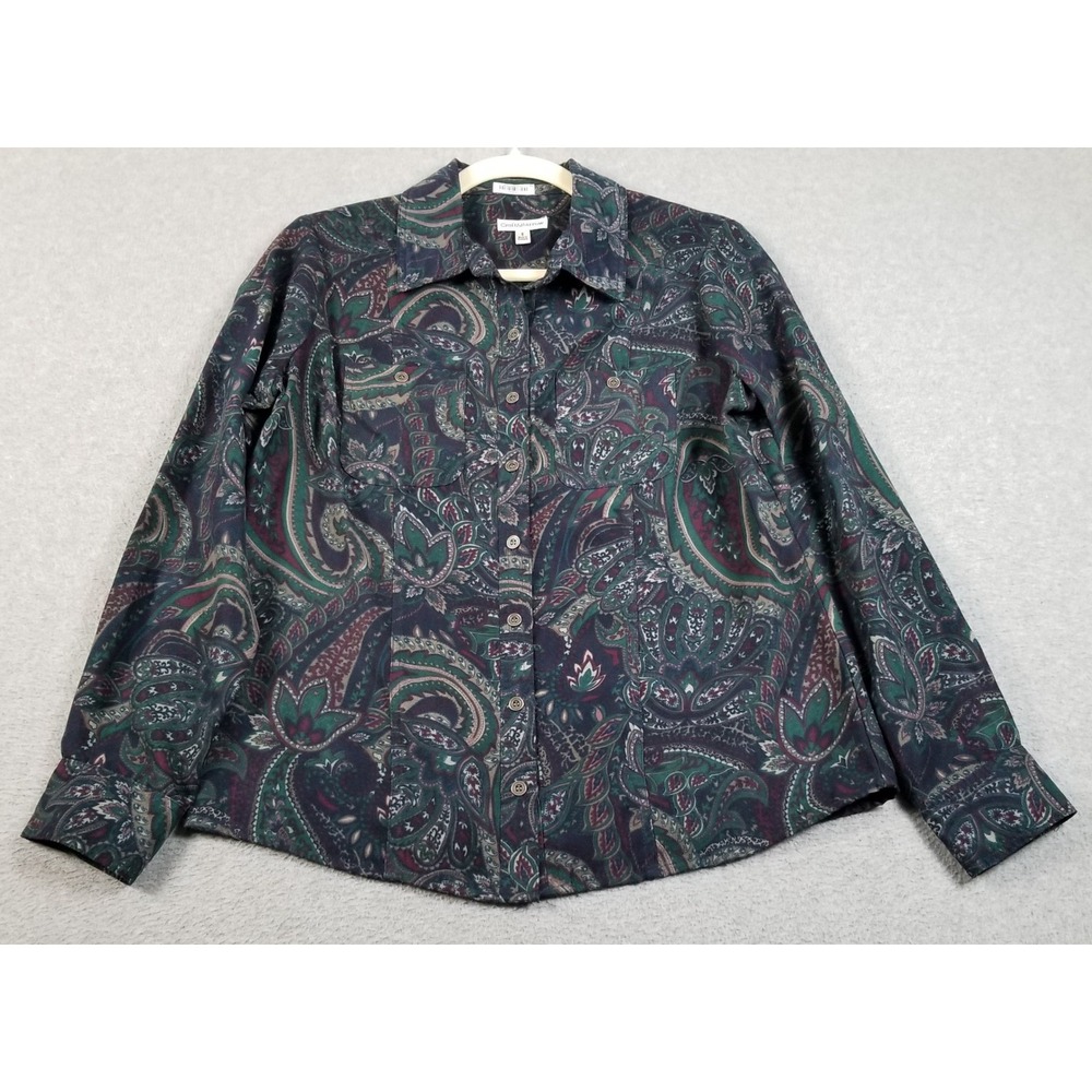 Croft & Barrow Button Up Shirt Womens S Small Paisley Long Sleeve Sueded Pockets